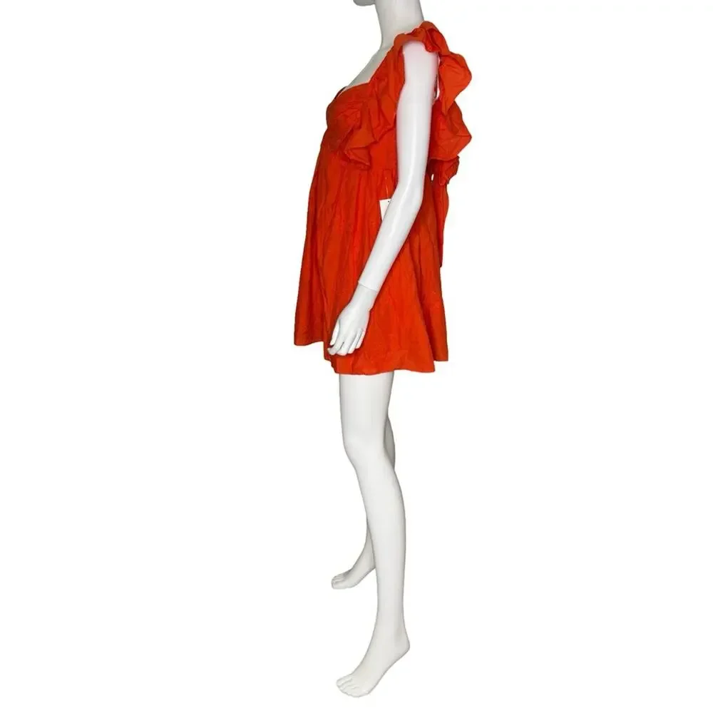 B DARLIN Juniors' Ruffled Floral Print Cotton A-line Dress In Burnt Orange Sz 5